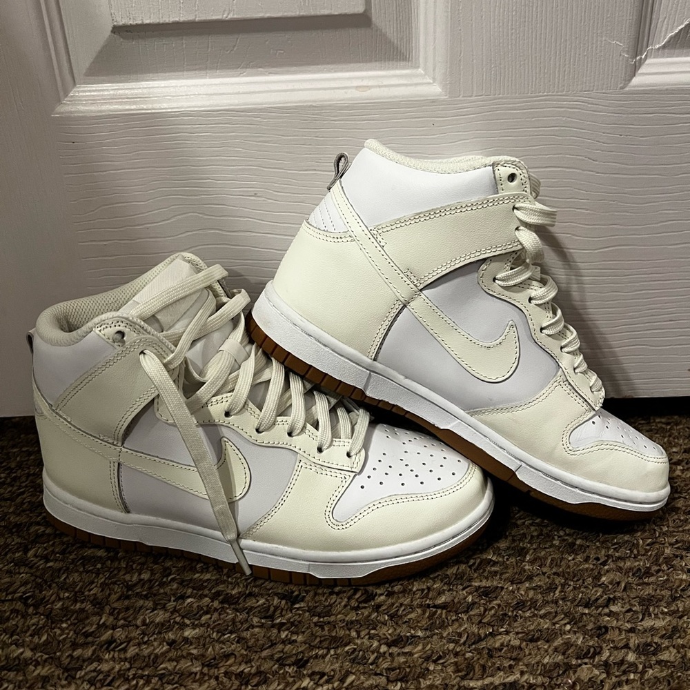 Green and White Nike Mids